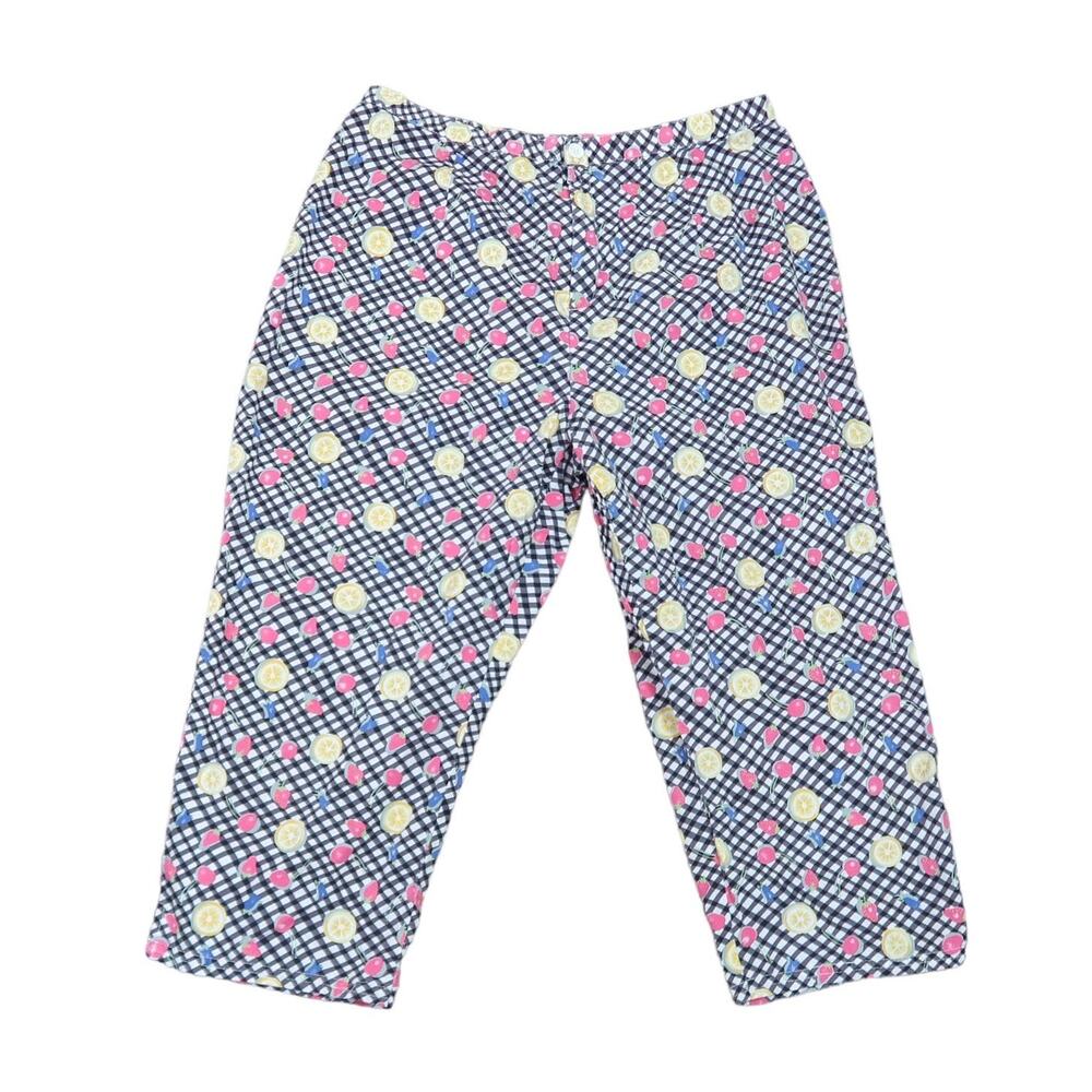 Vintage 90s Sag Harbor black and white gingham fruit print capri pants LP